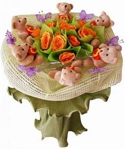 6 adet pelus ayicik 12 adet yapay gül buketi  Ankara İnternetten çiçek siparişi 