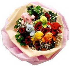 6 adet renkli ayicik ve yapay gül buketi  Balgat Ankara çiçek gönderme 