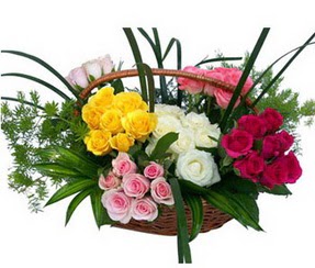 Balgat  ucuz çiçek , çiçekçi , çiçekçilik  35 adet rengarenk güllerden sepet tanzimi