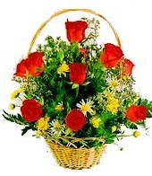 9 adet gül ve sepette kır çiçekleri  Balgat Ankara çiçek siparişi sitesi 