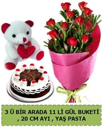 Yaşpasta ayıcık ve gül buketi herşey içinde  Ankara İnternetten çiçek siparişi 