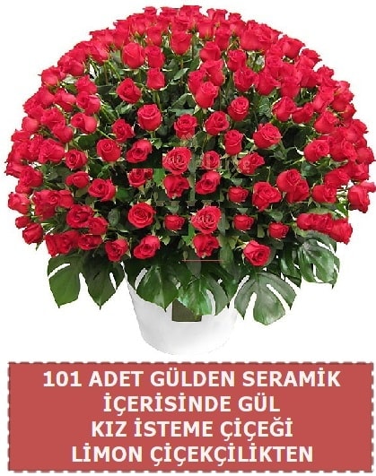 Seramik vazoda 101 gül kız isteme çiçeği  Balgat çiçek gönderme sitemiz güvenlidir 
