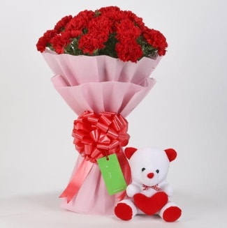 19 kırmızı karanfil buketi 15 cm ayıcık  Balgat Ankara online çiçek gönderme sipariş 