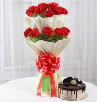 20 adet kırmızı karanfil buketi ve yaş pasta  Ankara İnternetten çiçek siparişi 